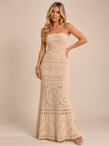Vestido de tricô Madri de corpo inteiro, com o evasê abrindo do joelho para baixo