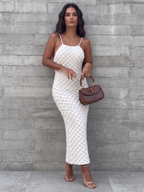 Vestido de tricô Escama de corpo inteiro, com bolsa estruturada
