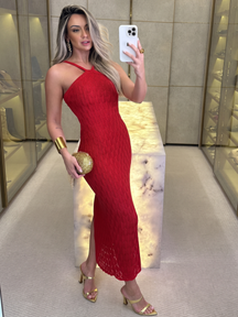Vestido de tricô Lyssa de corpo inteiro, em produção de festa